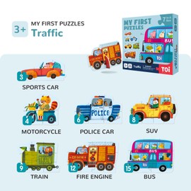 Toi 6 Packs Large Piece Toddler Jigsaw Puzzles for Kids Aged 2.5+, Animal Shaped Floor Puzzles for Beginner, Preschool Learning Game for Boys Girls, Traffic