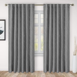 HOMEIDEAS Light Grey Blackout Curtains 52 X 84 Inch Length 2 Panels Wave Line with Dots Foil Printed Back Tab Room Darkening Curtains, Pocket Thermal Light Blocking Window Curtains for Bedroom