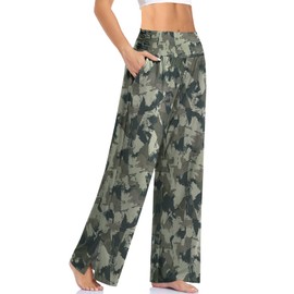 UEU Womens Wide Leg Yoga Pants High Waist Casual Loose Comfy Lounge Pajama Sweatpants with Pockets- 28" Inseam (Camouflage, M)