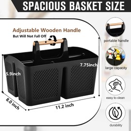 Haundry Plastic Black Shower Caddy Basket with 3 Compartments, Portable Divided Bathroom Cleaning Caddy Organizer Storage Tote with Handle for Dorm, College, Room Essentials