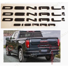 GMC 4PCS Set Gloss Black Door Rear DENALI SIERRA Emblems Fit GMC Sierra 1500 2500hd