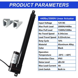 KM-LINEARTECH 34" 850mm 440lbs 2000N 12V Electric Linear Actuator 34 inch Long Stroke 0.3"/s High Speed 8mm/s Waterproof IP65 with Mounting Brackets for Home Industrial Automation, Electric Sofa