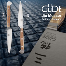 GÜDE Solingen - Spickmesser geschmiedet, 10 cm, Olivenholz, ALPHA OLIVE, Office Messer, Doppelkropf, Handmade Germany