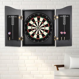 CNCEST Electronic Dart Board Cabinet Set, Dartboard, Classic Dartboard Cabinet, Dart Boards Set (Black,MDF and Sisal)
