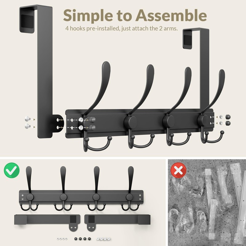 WLCSNG Heavy Duty Over The Door Hooks Rustproof - 25lb