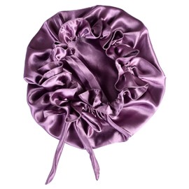 Satin Bonnet Silk Bonnet for Sleeping Double Layer Satin Lined Hair Bonnet with Tie Band Bonnets for Women Natural Curly Hair (Satin Silk, Purple)