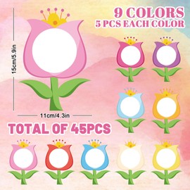 JarThenaAMCS 45 Pcs Spring Tulip Floral DIY Cutouts Colorful Flower Shape Paper Cutting Bulletin Board Decoration with 100 Pcs Glue Points for Party Classroom Home Photo Crafts