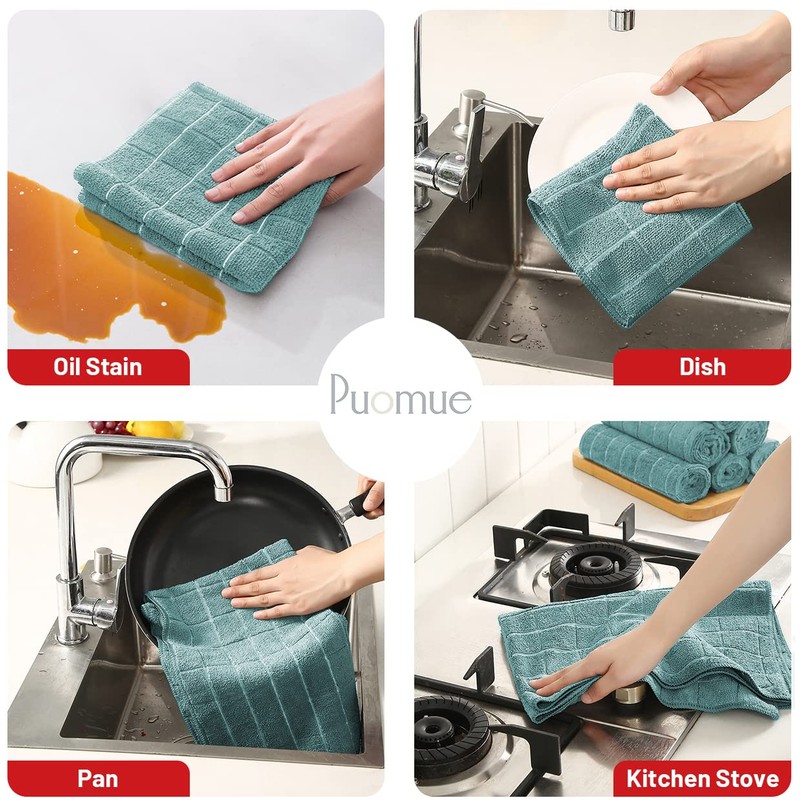 Puomue Microfiber Kitchen Towels and Dishcloths Set, 26 X 18
