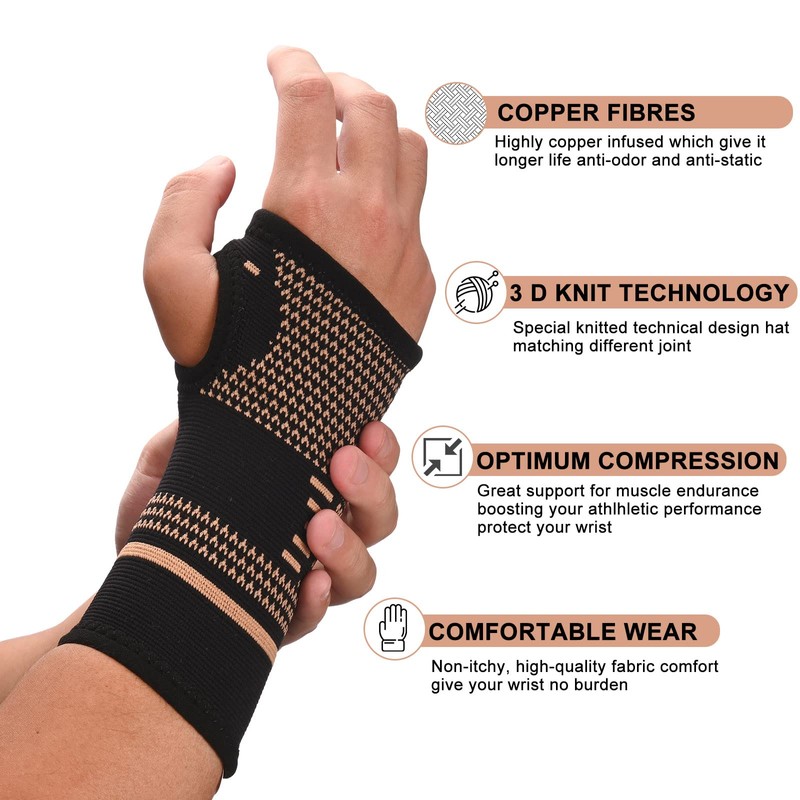 TCOOGO Copper Wrist Compression Sleeves, Comfortable and Breathable for Arthritis,