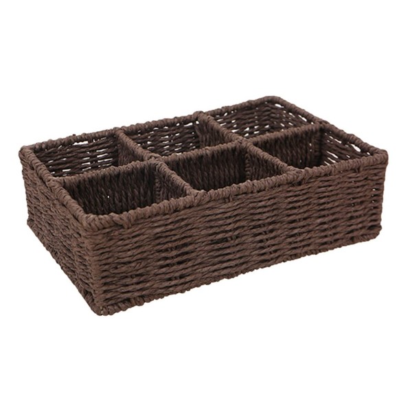 WOONEKY Compartment Woven Basket Organizer Versatile Storage for Cosmetics Remote