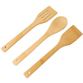 Bamboo Wooden Spoons for Cooking 3-Piece, Apartment Essentials Wood Spatula Spoon Nonstick Kitchen Utensil Set Premium Quality Housewarming Gifts for Everyday Use (Brown, 30 * 6cm)