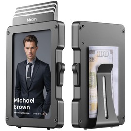 Mrain Minimalist Wallet for Men, Slim Aluminum Metal Money Clip Card Holder, RFID Blocking Pop Up Card Case, Mens Wallet with ID Window, Front Pocket Wallet, Gifts for Him (Black)