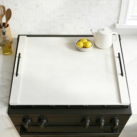 FayuuGem White Stove Top Cover | 30"x22" Modern Noodle Board with Handles | Easy Clean for Gas/Electric Stoves