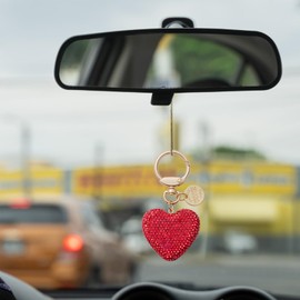 CHUQING Keychain Gift Heart Shape Glitter Car Keychain for Women Ring Strap with Pendants,Car Key Decoration,White