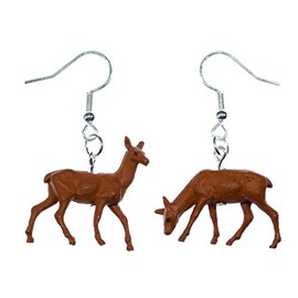 Miniblings Deer Earrings Pendants Forest Animal Animals Deer Fawn Deer Fallow Deer Natural - Handmade Fashion Jewellery I Earrings Silver Plated, Cotton