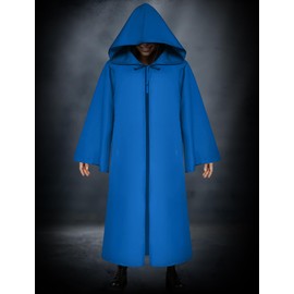 KEOYA Lace Up Death Hood Cape for Unisex Adult Fancy Role Play Cloak for Costume Party Monk Universal Cape from Renaissance Period Blue X-Large