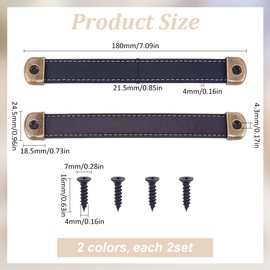 MAYJOYDIY 4 Pcs Black PU Leather Handles for Drawers Brown Leather Handle Suitcase Luggage Pulls Trunk Handles Cabinet Handles with Mounting Screws for Dresser, Closet, Kitchen Cupboard