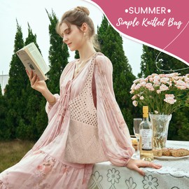 Pleneal Crochet Tote Bag, Mesh Beach Bag, Knitted Shoulder Beach Bags for Women Vacation Aesthetic Hobo Tote Bags