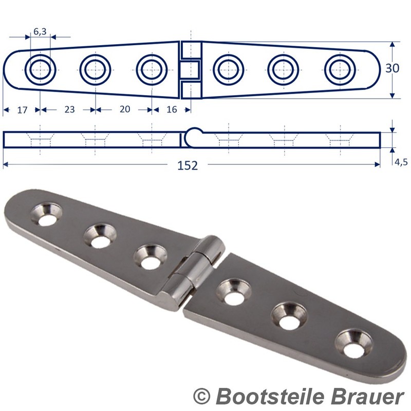 2 x Stainless Steel Hinges Long 152 x 30 mm