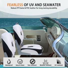 Qcunmag Low/High Back Boat Seats 2 Pack, Folding Fishing Boat Seat, Stainless Steel Screws Included, White and Black