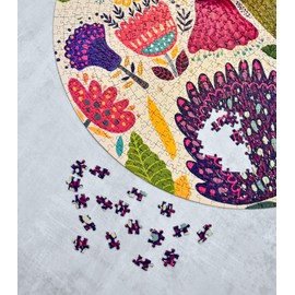 Bohemian Bouquet: A Stunning 1000 Piece Round Folk Art Jigsaw Puzzle by Two Bird Press. Glare Free Matte Finish. Low Dust. Eco Friendly. Soy Based Non Toxic Inks. Bright, Bold Colors.