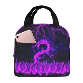 Purple Dragon Lunch Box Cool Lighting Insulated Lunch Bag Mini Cooler Lucnbox Back to School Thermal Meal Tote Kit for Boys Girls Men Women Office Work