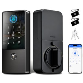 Biometric Smart Lock Deadbolt. Keyless Entry Door Lock with App Control & Remote Code Generation, Electronic Fingerprint Keypad for Home Airbnb Rental. Auto-Lock Anti-Peep Matte Black