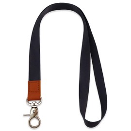 HONZUEN Long Neck Leather Lanyard with Metal Ring, Sturdy Durable Lanyard Neck Strap, Women Men ID Badge Lanyard Ideal for Card Holder, Keychains, Whistle, Wallet(Black)