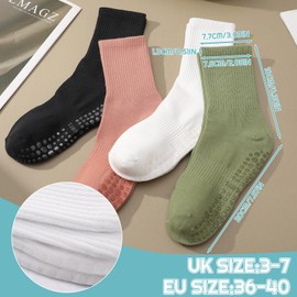 Utensilsto 4 Pairs Pilates Socks Stopper Socks Women's 36-40 Yoga Socks Non-Slip Socks Non-Slip Women's Socks Reformer Pilates Socks for Pilates Barre Ballet Dance Trampoline, Black, White, Green