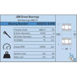 HCH 6203-5/8-2RS C3 EMQ Premium Rubber Seal Ball Bearing ABEC-3 6203-10-2RS 5/8” ID