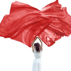 Jetec 2 Sets 55'' x 78'' Rectangle Worship Flags with Scalable Rod Rectangular Silk Like Praise Church Flags Metallic Dance Flags with Flexible Pole for Practice Performance Ministry (Red)