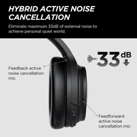 tapaxis Hybrid Active Noise Cancelling Headphones Wireless Bluetooth Headphones Over Ear Wireless with Deep Bass, Clear Calls, Comfortable Fit, 30H Playtime, Travel Case, Black
