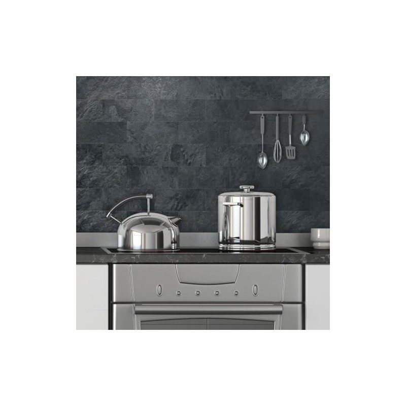 AULIGET 6" x 12" Black Slate Peel and Stick Backsplash