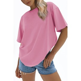 ATHMILE Womens Oversized T Shirts Loose Fit Crewneck Short Sleeve Tops Summer Casual Blouse 2025 Y2K Basic Tee Beach Pink