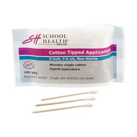 School Health - Aplicador de punta de algodón, 3 pulgadas, paquete de 1000 unidades, eje de madera con punta 100% algodón, no estéril, sin látex y de un solo uso