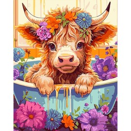 Ecdivjs Paint by Numbers Cow for Adults with Frame,Cow Paint by Numbers for Adults Beginners,Acrylic Simple Paint by Number for Gift Home Wall Decor(8x12inch)