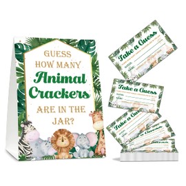 HEZNZXQ Find How Many Animal Crackers Guessing Game, Safari Jungle Animal Baby Shower Game Cards, Woodland Animals Baby Shower Favors Supplies Decorations, 50 Cards and Matching Standing Sign-A01