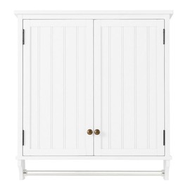 Alaterre Furniture Dover Wall Mounted Bathroom Storage Cabinet with Towel Rod, 27" W x 29" H, 2 Doors, White