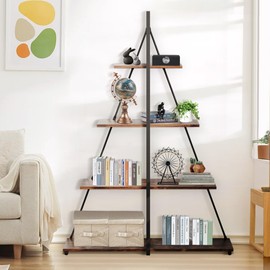 GAOMON Sailboat Shaped Bookshelf, Book Shelf, 4-Tier Ladder Design, Sturdy Free-Standing Storage Shelves, Space Saving for Living-Room Office Bedroom, Brown