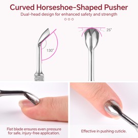 siyuwuro Cuticle Pusher with Dual Ended Horseshoe Shaped & Angled Blade Stainless Steel Nail Cleaner Pusher Nail Care Tool for Manicure Pedicure, Nail Art Salon/Spa/Home Use