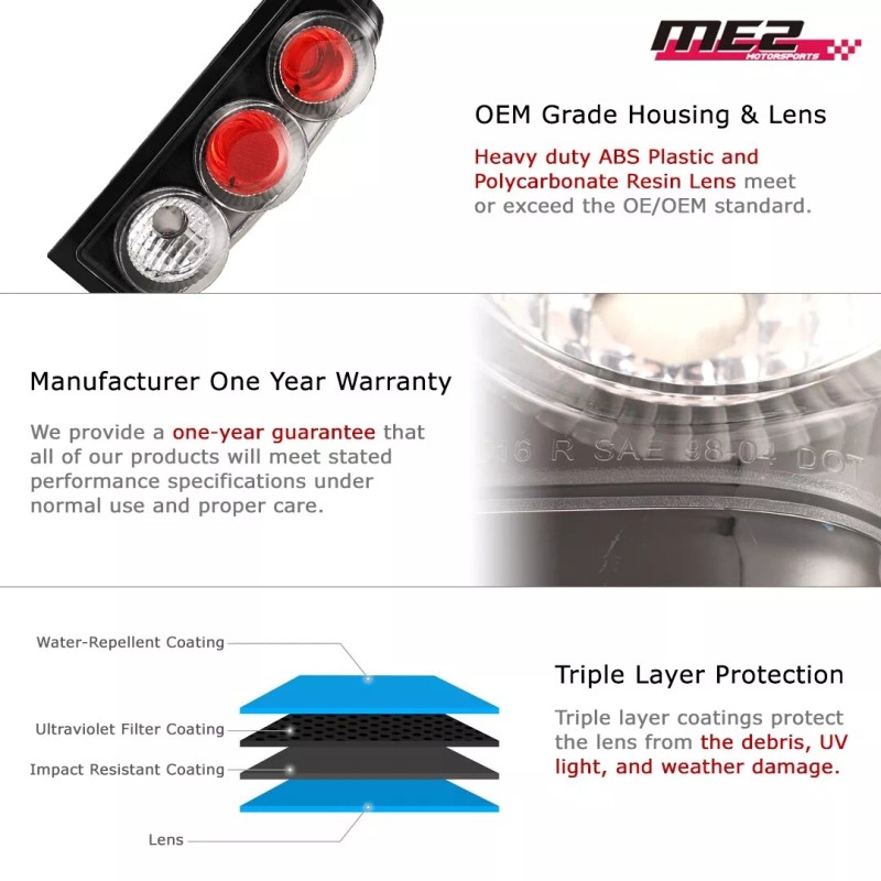 Wolfx Tail Lights Clear for 1998-04 Nissan Frontier Pickup Rear
