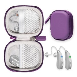 CaseSack Case for Hearing Aids compatible with EarCentic EasyCharge Rechargeable Hearing Aids also for Otofonix Elite/Encore, Banglijian, Britzgo, My Tone, LIGINN, Blaids, Lexie, Tweak (Purple)