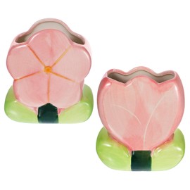Limbeuuu 2pcs Pink Pencil Holder for Office Desk Accessories Aesthetic Flower Makeup Brush Organizer Cute Tulips Home Decor Birthday Gifts for Women Vanity Toothbrush Holder Kawaii Office Oragnizer
