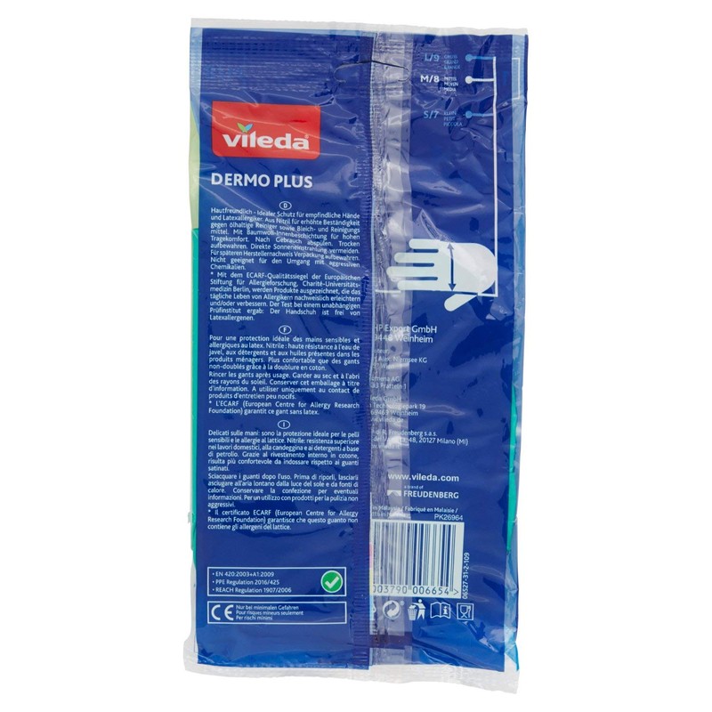 Vileda Dermo Plus/Sanft & Schonend Gummihandschuhe, latexfrei, Größe M, 1