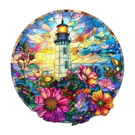 Woodemon Wooden Puzzles for Adults, Stained Glass Lighthouse (M-200pcs) Wooden Jigsaw Puzzles for Kids, 11.4 * 11.2in Unique Shaped Animal Wood Puzzles, Wooden Animal Puzzles Christmas Birthday Gifts