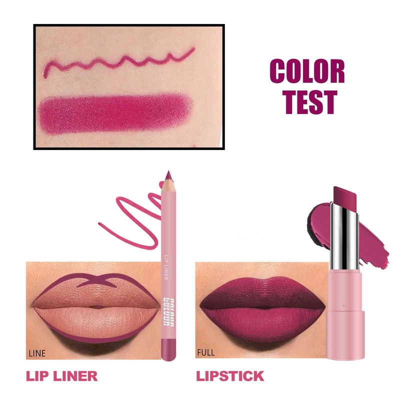 Purple Pink Lipstick Lip Liner Set, Violet Matte Lipliner Long