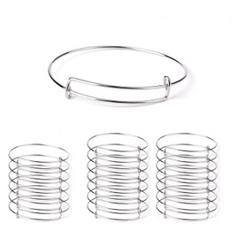 Golden Pearl 20pcs-Women's Expandable Blank Bangle Adjustable Wire Bracelet for DIY Jewelry Making Bracelets 2.6 inches（Silver）
