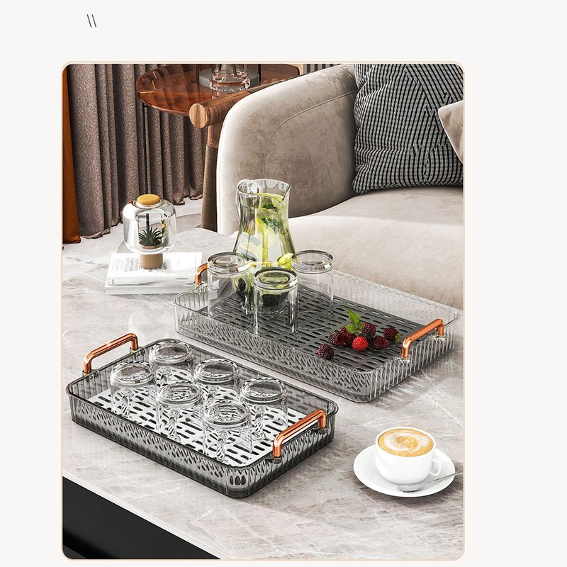 Tea Tray Build in Drainage Plastic Tray with Handles Rectangular