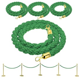 4PCS Braided Green Rope 5FT – String Twisted Barrier Cord with Gold Hooks VIP Rope Crowd Control Stanchion for Event Décor