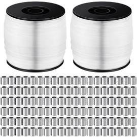 Sumind Strong Clear Picture Hanging Wire Invisible Picture Frame Wire Fishing Wire up to 100 Lbs 656 Feet Monofilament Fishing Line with Aluminum Crimping Loop Sleeves(2 Roll,0.8 mm)